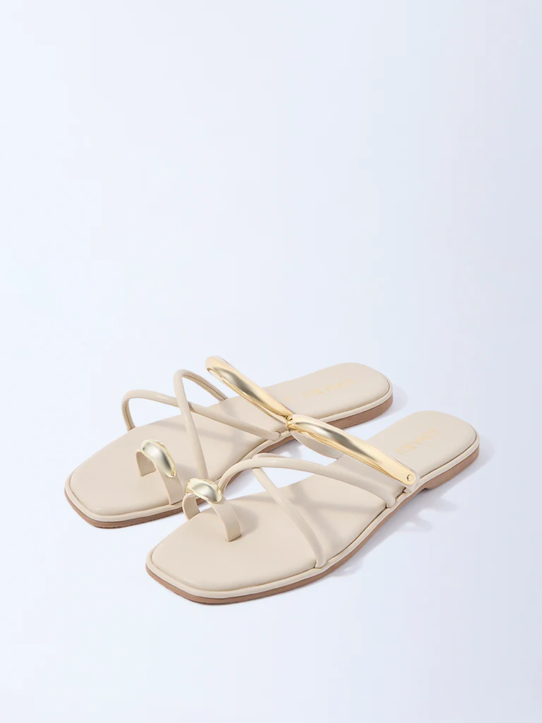LUNA BLU Ivory Metallic Toe-Ring Sandals - Image 2