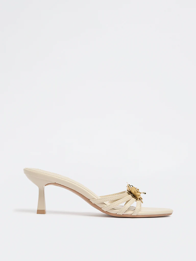 LUNA BLU Ivory Multi-Strap Floral Heel Sandals - Image 2