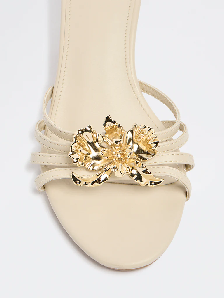 LUNA BLU Ivory Multi-Strap Floral Heel Sandals - Image 4