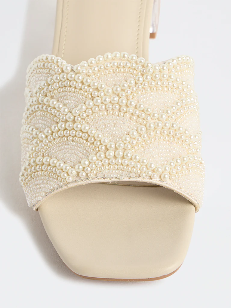 LUNA BLU Ivory Pearl-Detailed Block-Heel Sandals - Image 2