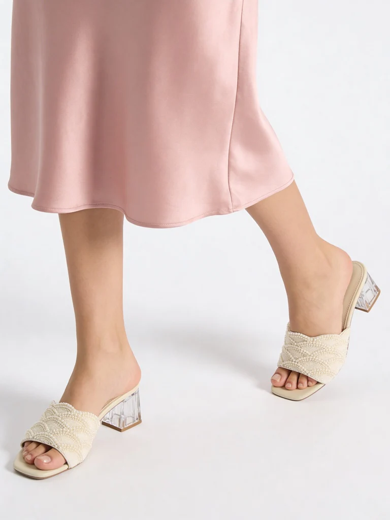 LUNA BLU Ivory Pearl-Detailed Block-Heel Sandals - Image 4