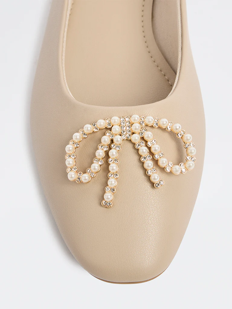 LUNA BLU Ivory Pearl Embellished Ballerinas - Image 3