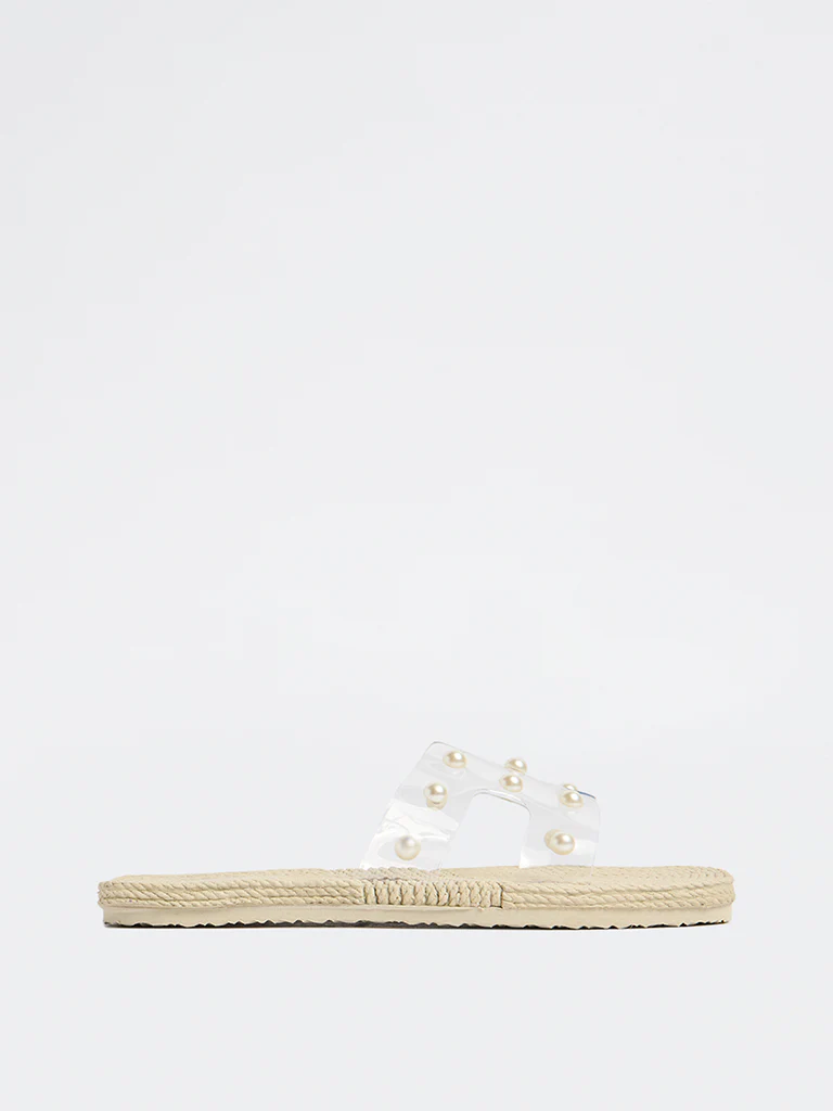 LUNA BLU Ivory Pearl Embellished Slides