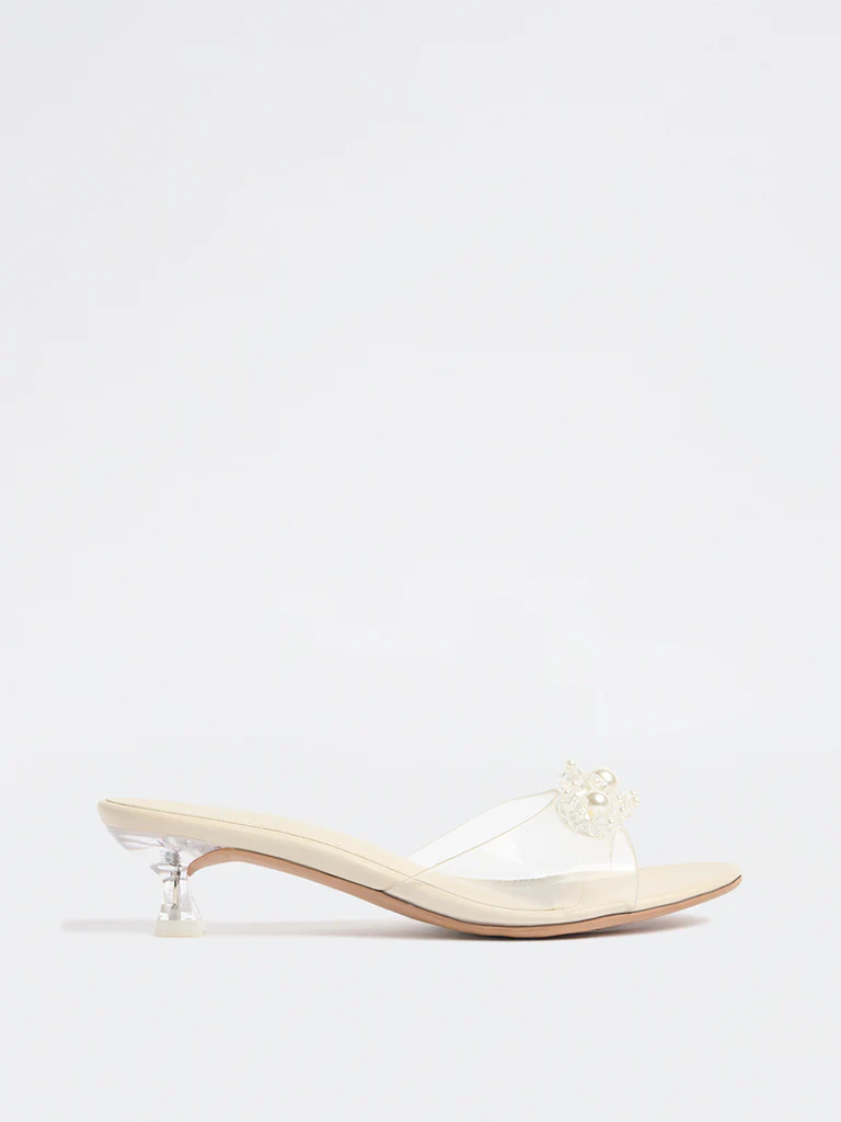 LUNA BLU Ivory Pearl Embellished Vinyl Strap Sandals - Image 2