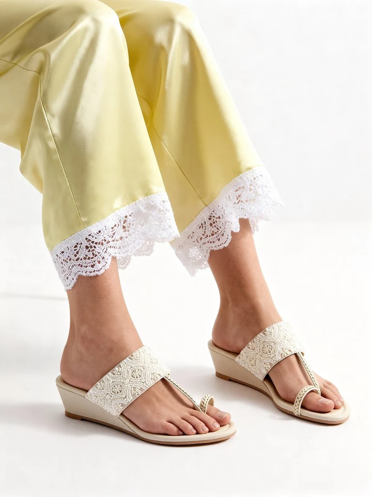 LUNA BLU Ivory Pearlescent Kolhapuri Wedge Sandals