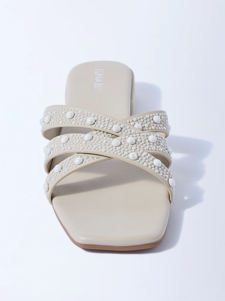 LUNA BLU Ivory Pearlescent Multi-Strap Sandals - Image 3