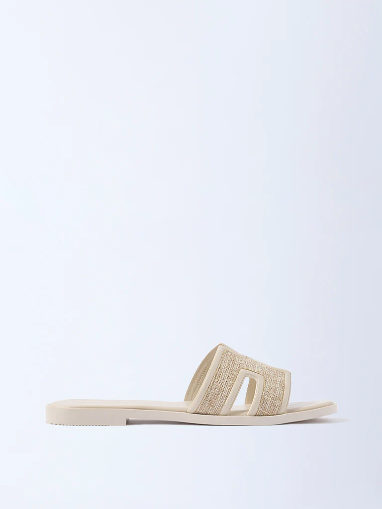 LUNA BLU Ivory Raffia-Textured Slides - Exclusive - Image 2