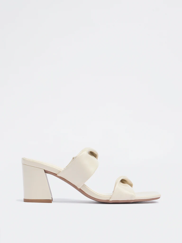 LUNA BLU Ivory Ruched Block-Heel Sandals - Image 2