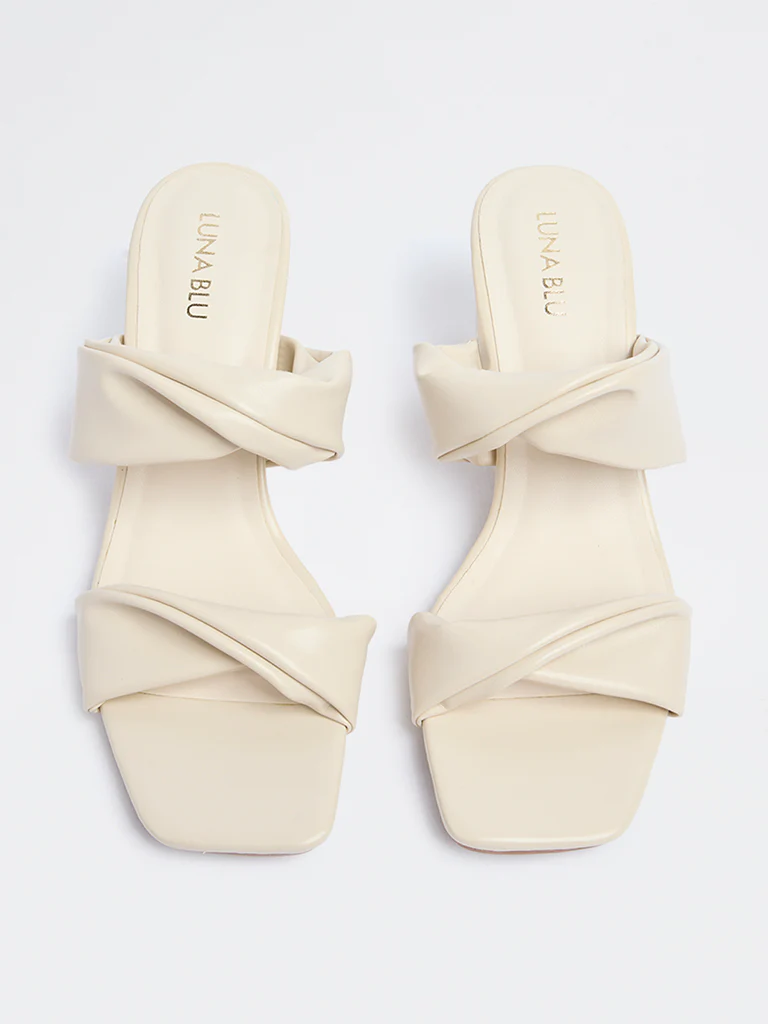 LUNA BLU Ivory Ruched Block-Heel Sandals - Image 3