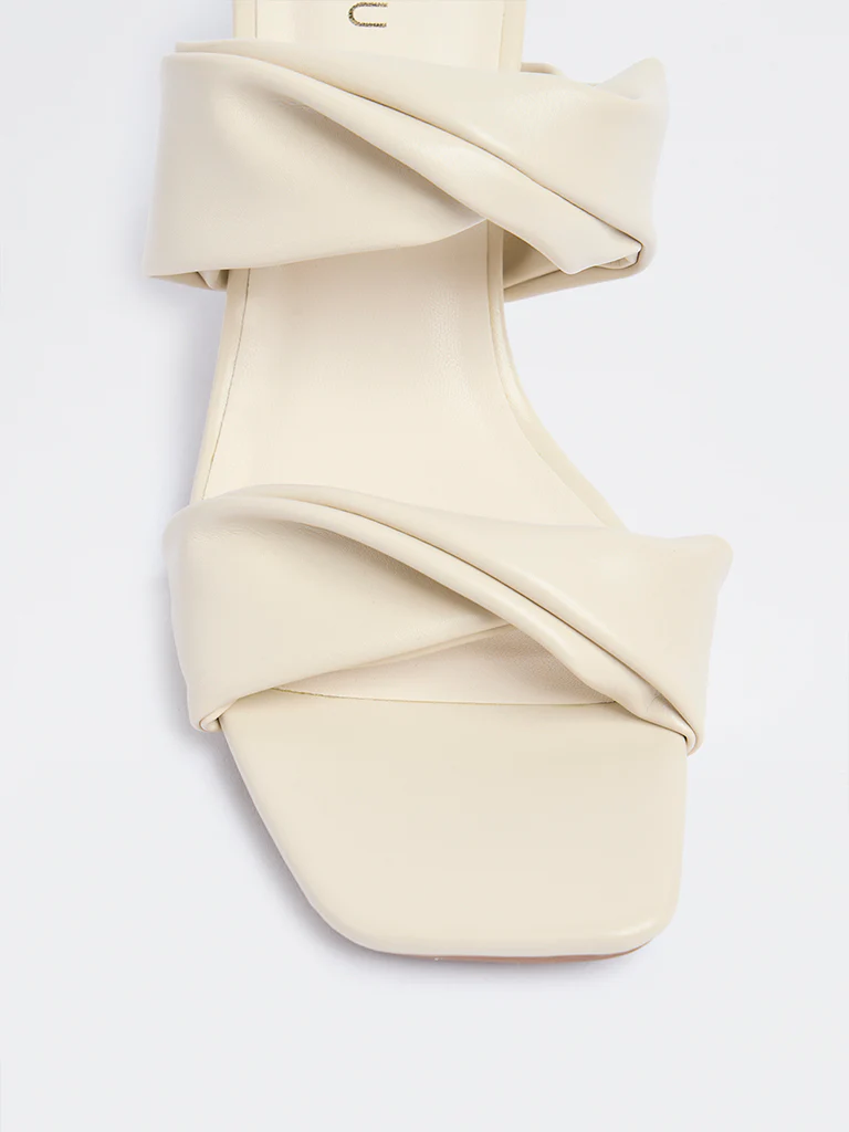 LUNA BLU Ivory Ruched Block-Heel Sandals - Image 4
