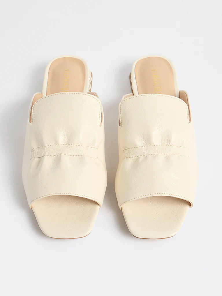 LUNA BLU Ivory Ruched Mules - Image 2
