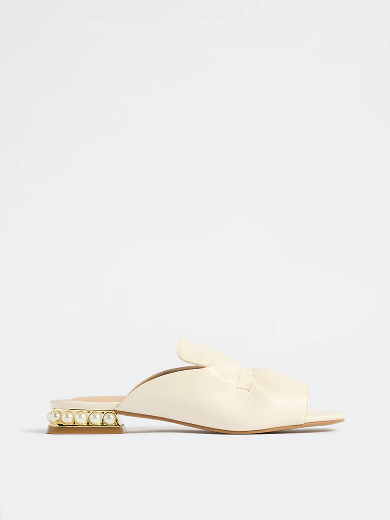LUNA BLU Ivory Ruched Mules - Image 3
