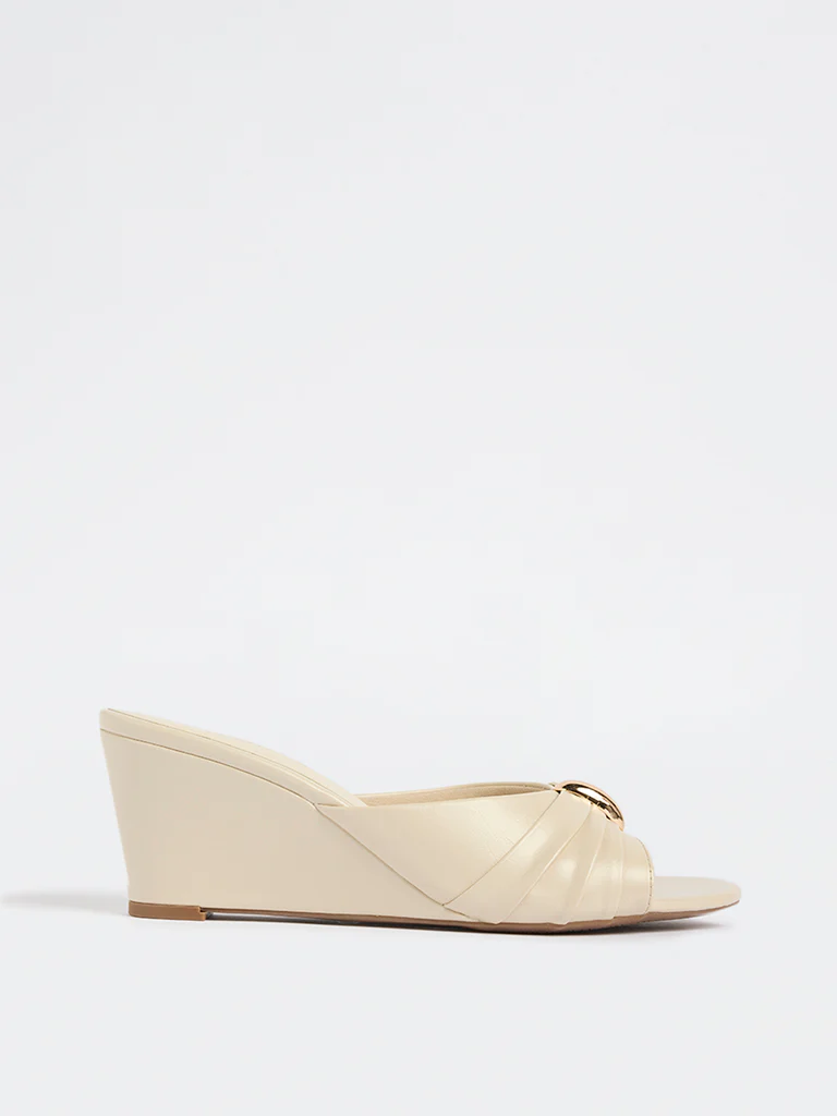 LUNA BLU Ivory Ruched Wedge-Heel Sandals