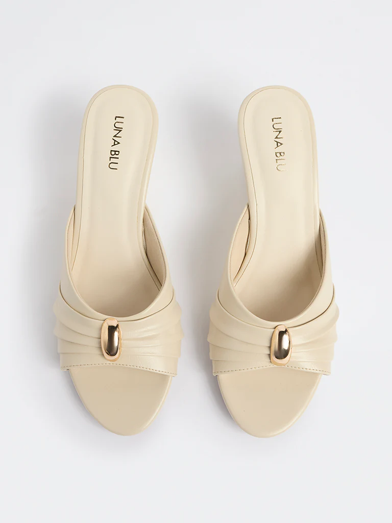 LUNA BLU Ivory Ruched Wedge-Heel Sandals - Image 2