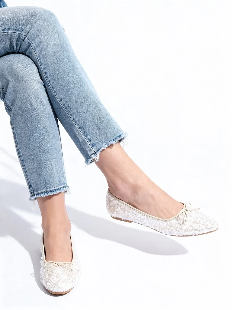 LUNA BLU Ivory Sequin Detailed Ballerinas