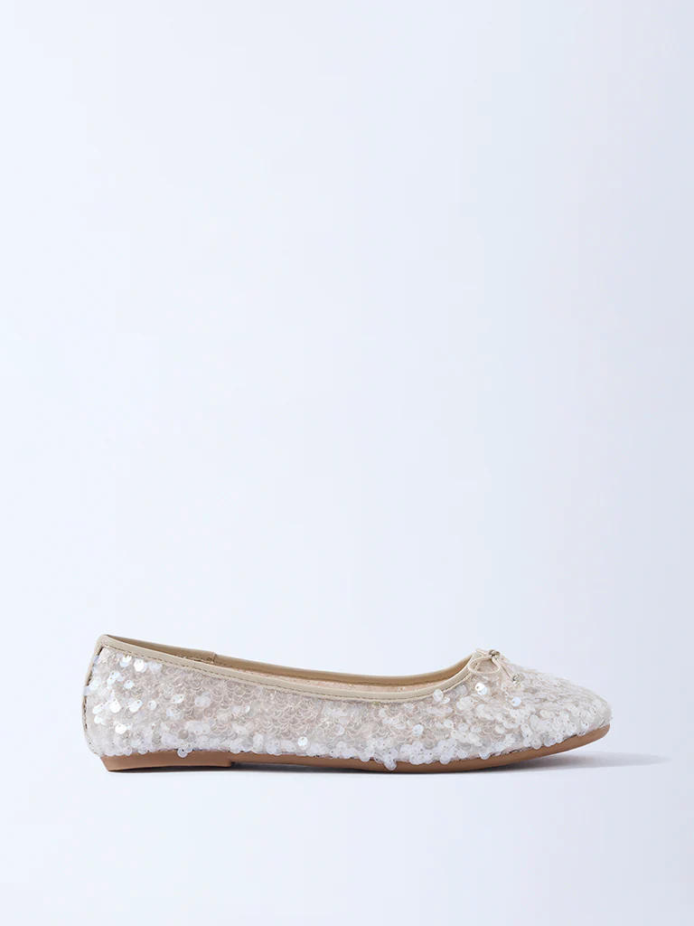 LUNA BLU Ivory Sequin Detailed Ballerinas - Image 2