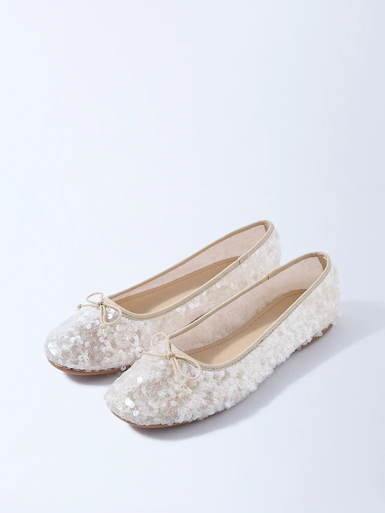 LUNA BLU Ivory Sequin Detailed Ballerinas - Image 3
