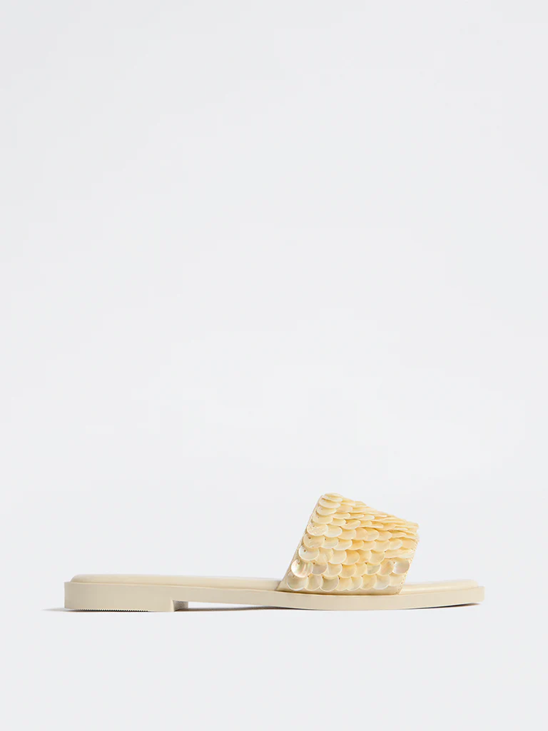 LUNA BLU Ivory Shell Embellished Slides - Image 2