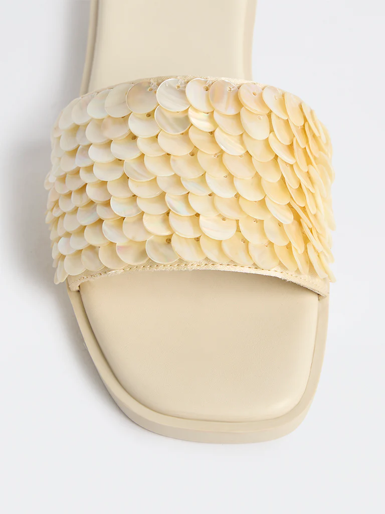 LUNA BLU Ivory Shell Embellished Slides - Image 4