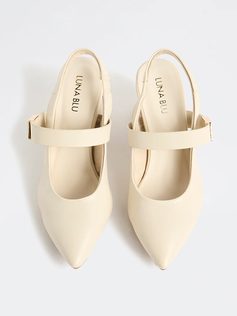 LUNA BLU Ivory Slingback Block-Heel Shoes