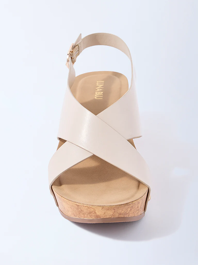 LUNA BLU Ivory Slingback Wedge Sandals - Image 3