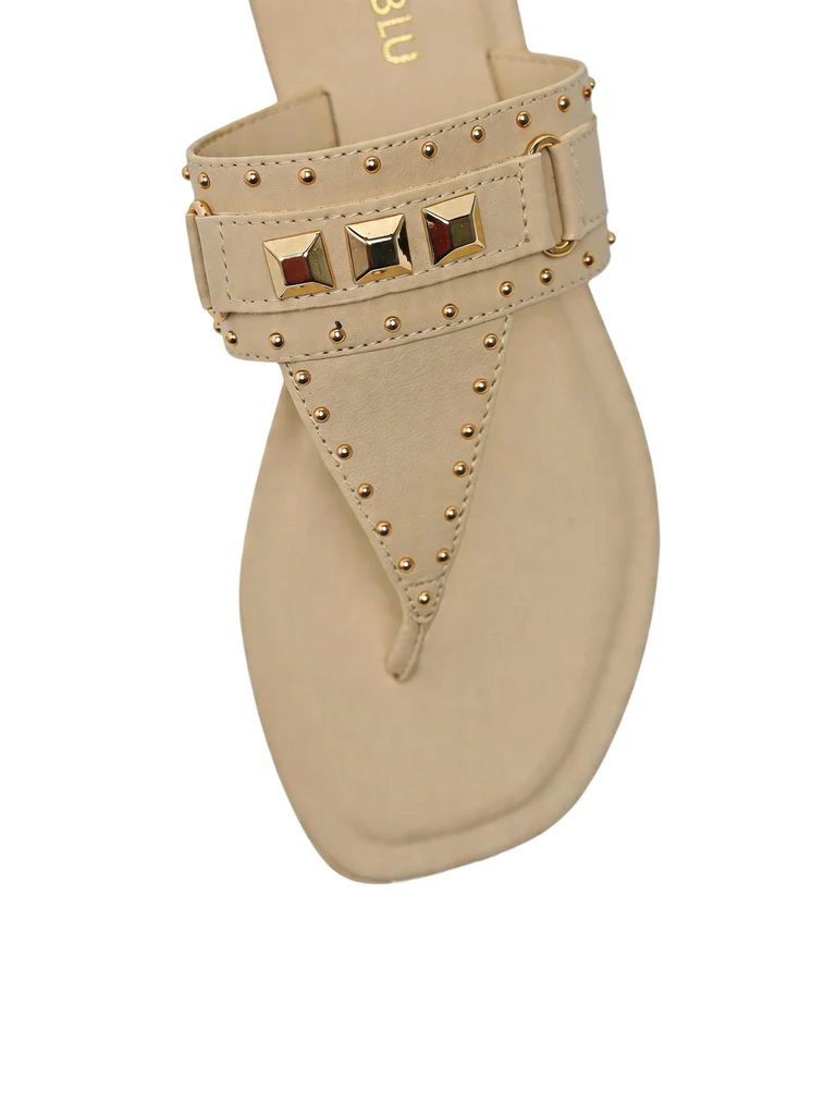 LUNA BLU Ivory Stud Detail Flat Sandals - Image 3