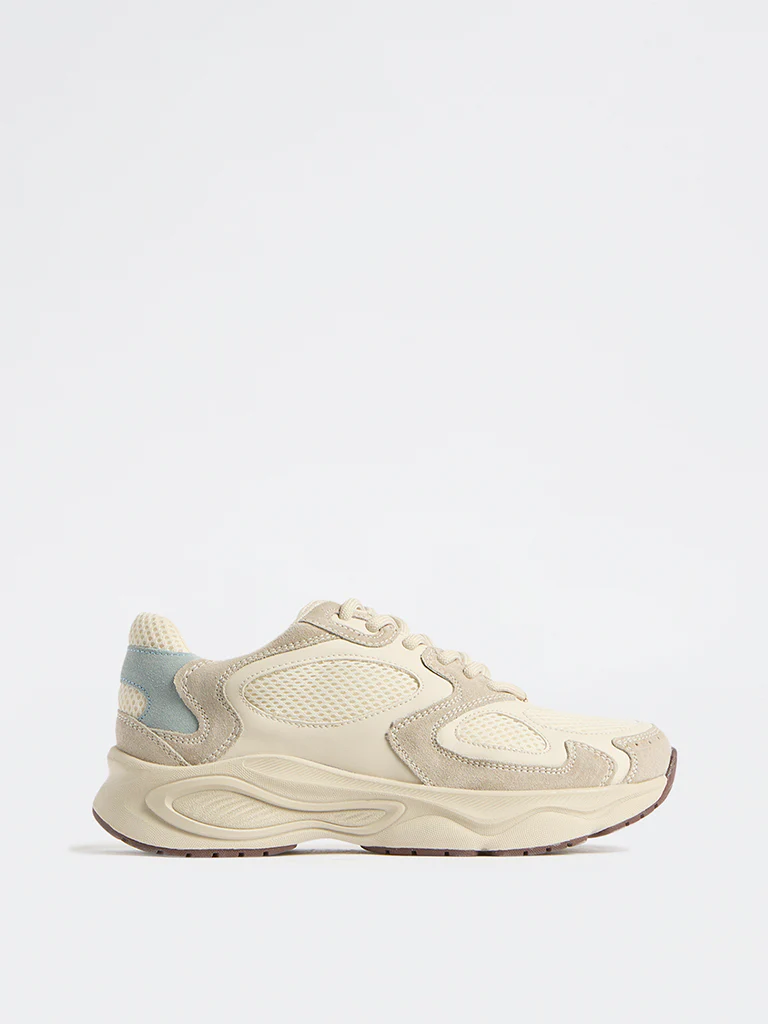 LUNA BLU Ivory Sude-Detail Mesh Lace-Up Sneakers - Image 2