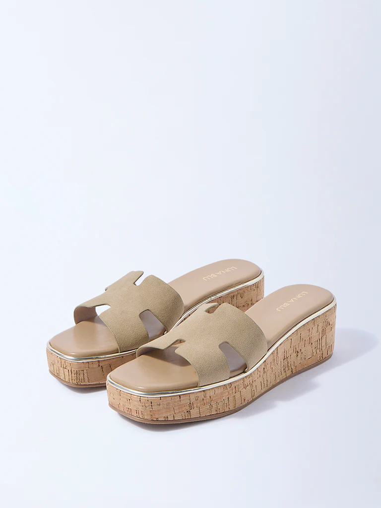 LUNA BLU Ivory Suede Platform Wedge Sandals - Image 2