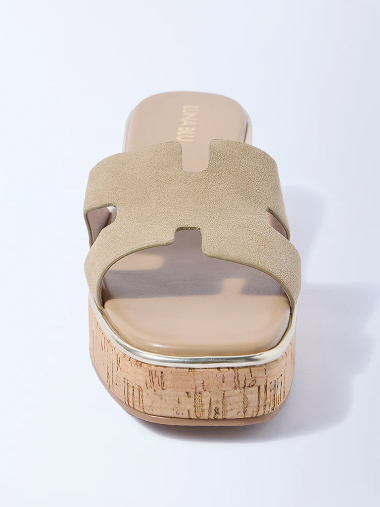 LUNA BLU Ivory Suede Platform Wedge Sandals - Image 3