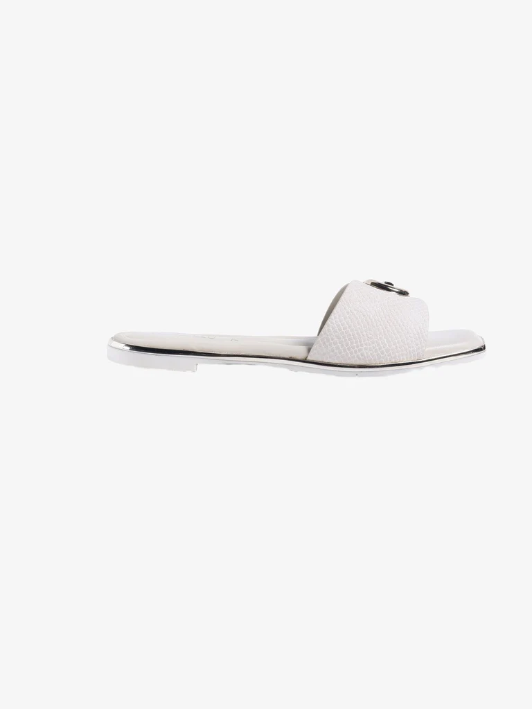 LUNA BLU Ivory Textured Detail Flat Sandals