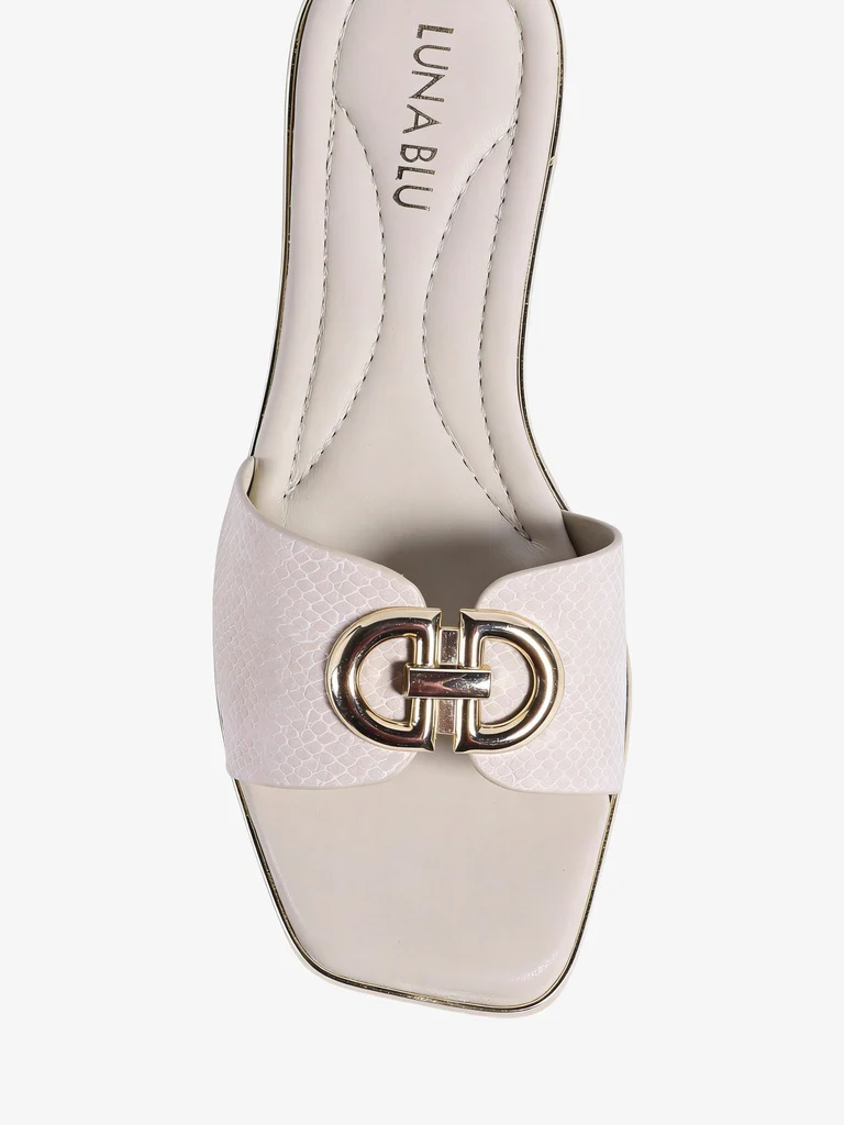 LUNA BLU Ivory Textured Detail Flat Sandals - Image 3