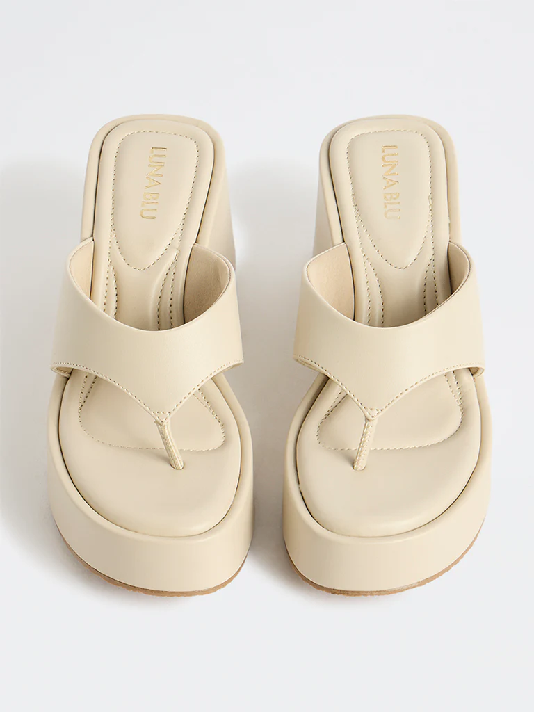 LUNA BLU Ivory Thong-Strap Platform Wedge Sandals - Image 2