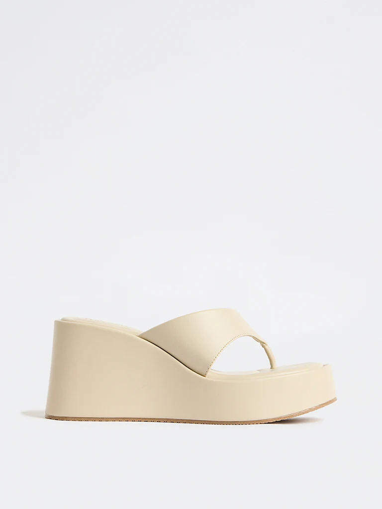 LUNA BLU Ivory Thong-Strap Platform Wedge Sandals - Image 3