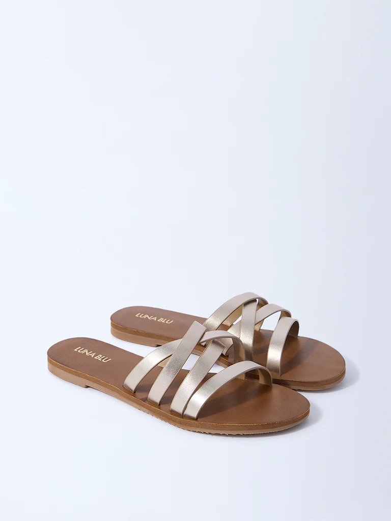LUNA BLU Light Gold Multi-Strap Slides - Image 2