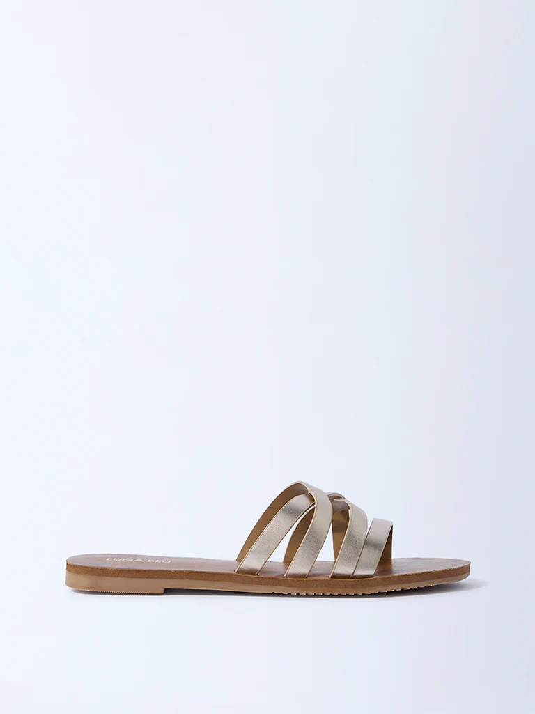 LUNA BLU Light Gold Multi-Strap Slides - Image 3