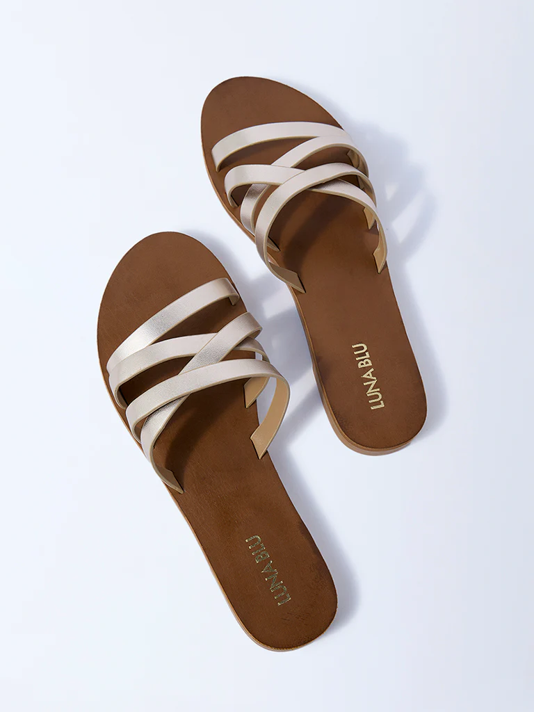 LUNA BLU Light Gold Multi-Strap Slides - Image 4