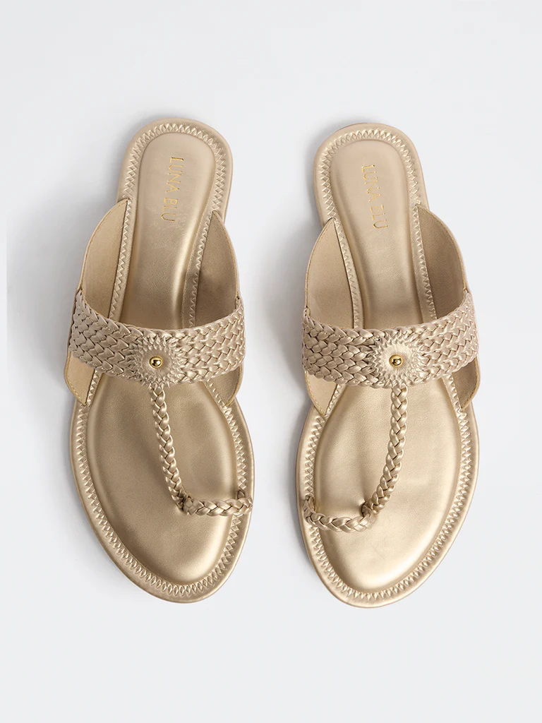 LUNA BLU Light Gold Toe-Ring Braided Sandals - Image 2