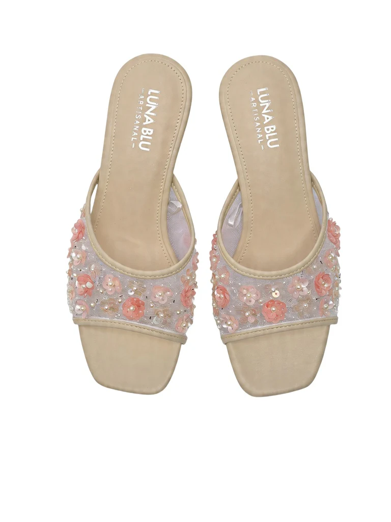 LUNA BLU Light Pink Floral Sequin Kitten Heel Sandals