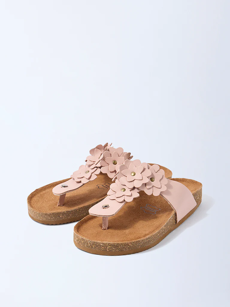 LUNA BLU Light Pink Floral Thong-Strap Leather Sandals - Image 2