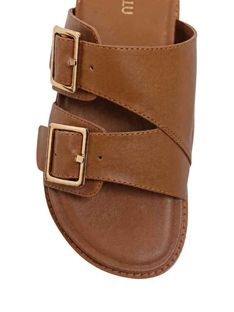 LUNA BLU Light Tan Buckle-Detailed Sandals - Image 3