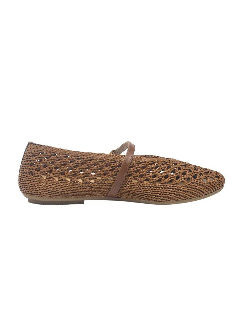 LUNA BLU Light Taupe Raffia Flat Ballerina