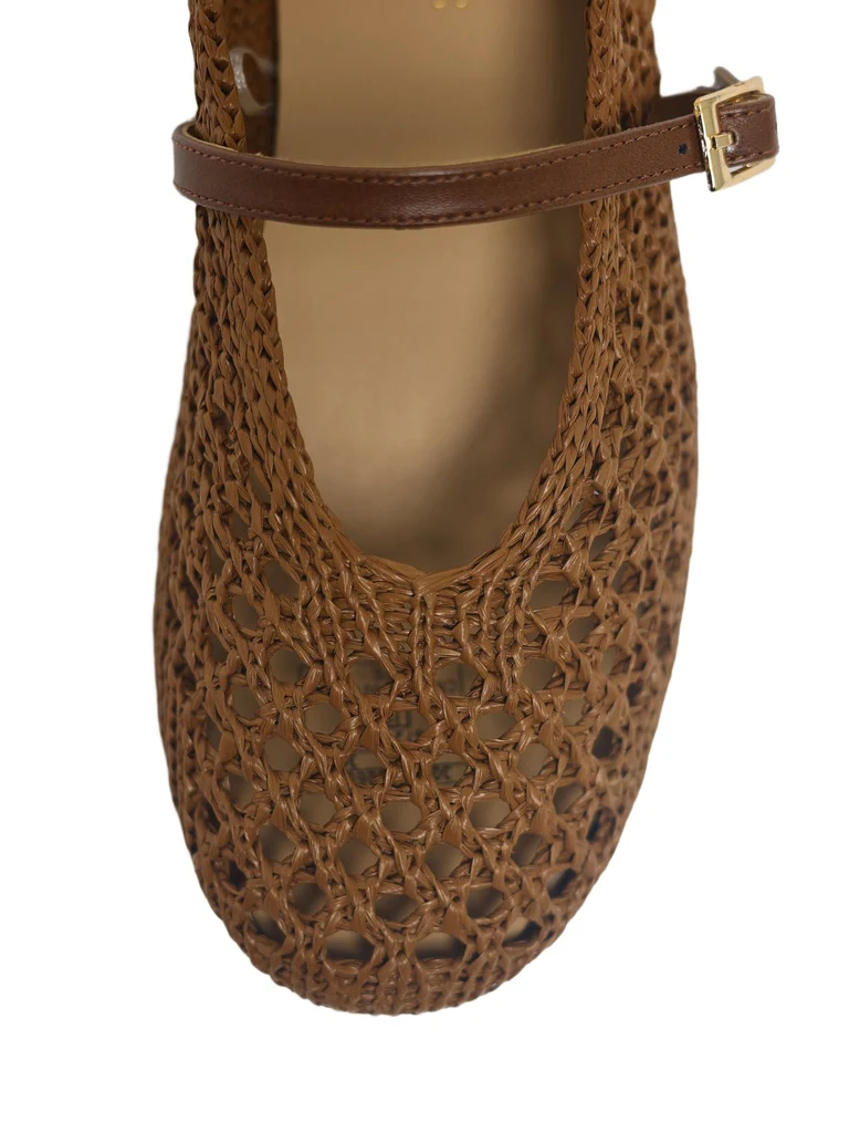 LUNA BLU Light Taupe Raffia Flat Ballerina - Image 3