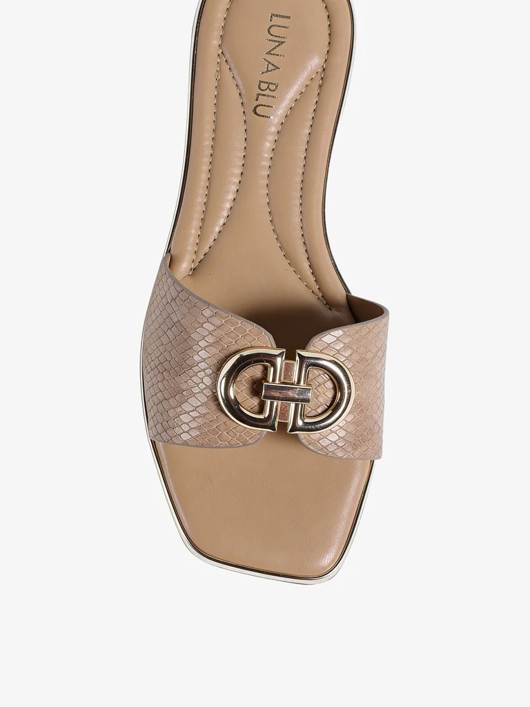 LUNA BLU Light Taupe Textured Detail Flat Sandals - Image 2