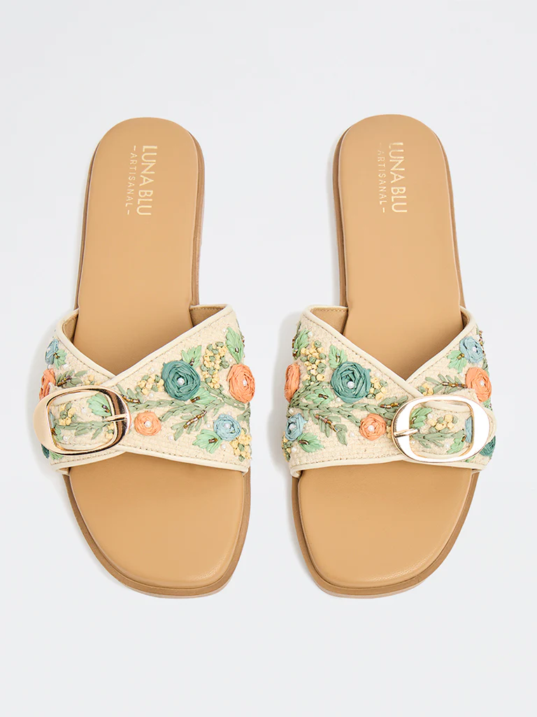 LUNA BLU Multicolour Floral Embellished Slides - Image 3