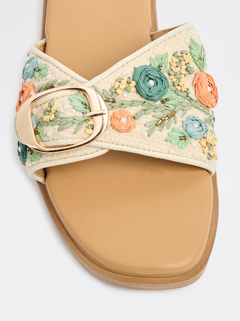LUNA BLU Multicolour Floral Embellished Slides - Image 4