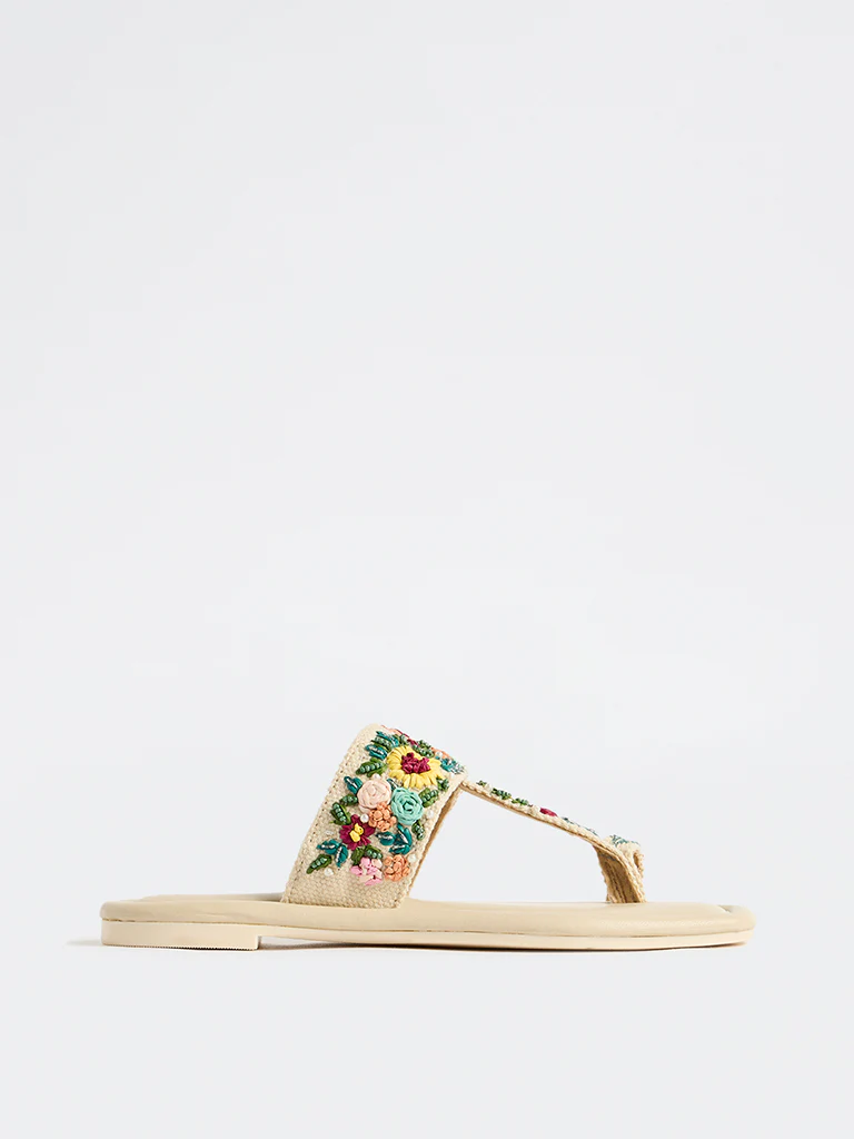 LUNA BLU Multicolor Floral-Embroidered Kolhapuri Sandals - Image 3