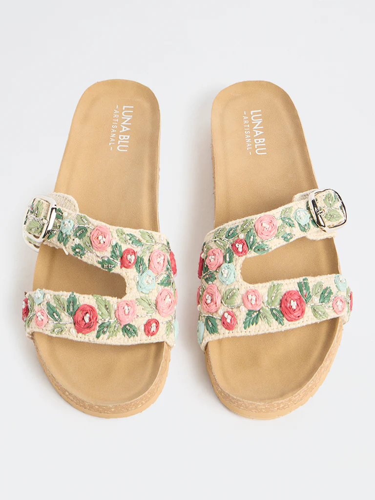 LUNA BLU Multicolour Floral Embroidered Sandals - Image 3