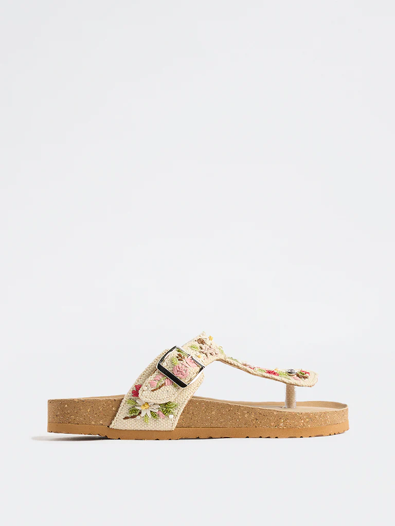 LUNA BLU Multicolour Floral Embroidered Sandals - Image 2