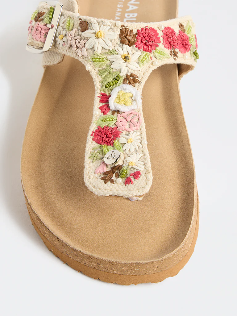 LUNA BLU Multicolour Floral Embroidered Sandals - Image 4
