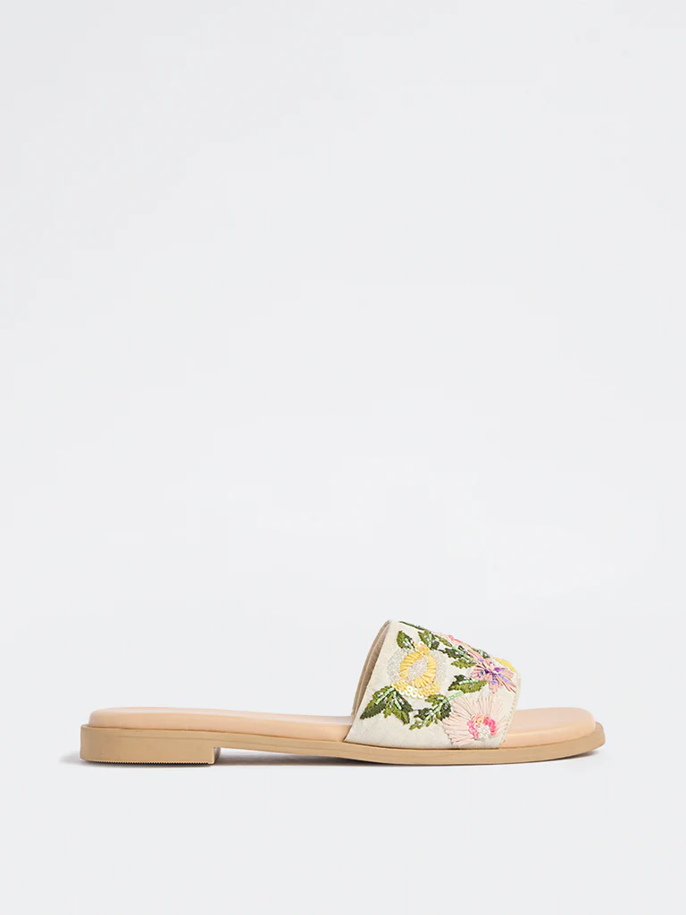 LUNA BLU Multicolour Floral Embroidered Slides